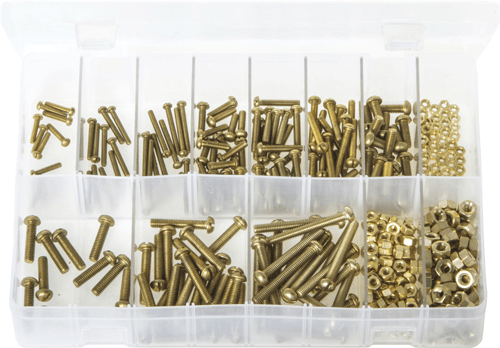 Assorted Machine Screws & Nuts Brass Round Slot BA 410 Pc Assorted Machine Screws & Nuts Brass Round Slot BA 410 Pc