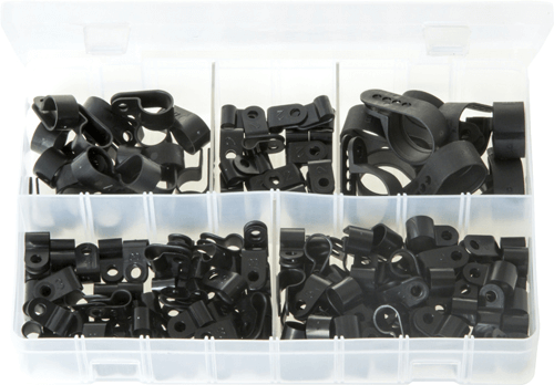 Assorted Nylon P-Clips - Cable & Hose Fasteners 160 Pc P-Clips Assorted Box - Durable Nylon Cable & Hose Clips