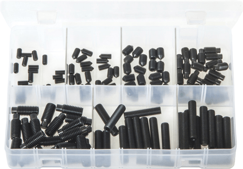 Assorted Grub Screws Flat Cone & Dog Point Black 130 Pc Assorted Grub Screws Flat Cone & Dog Point Black 130 Pc