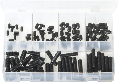 Assorted Grub Screws Flat Cone & Dog Point Black 130 Pc Assorted Grub Screws Flat Cone & Dog Point Black 130 Pc