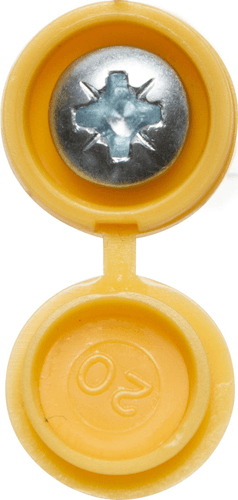 Assorted Number Plate Fasteners showing a yellow fastener with metal screw head for vehicle number plate installation.