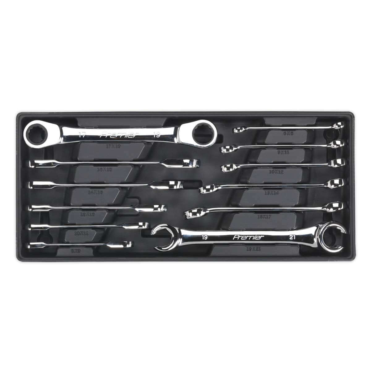 Sealey Tool Tray with Flare Nut & Ratcheting Ring Spanner Set 12pc Sealey Tool Tray with Flare Nut & Ratcheting Ring Spanner Set 12pc