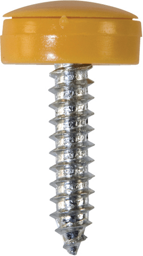 Close-up of an Assorted Number Plate Fasteners screw featuring a yellow cap and metal shaft.