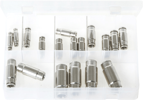 Assorted Brass Push-Fit Couplings - Straights, Metric 18 Pc Assorted Brass Push-Fit Couplings - Straights, Metric 18 Pc