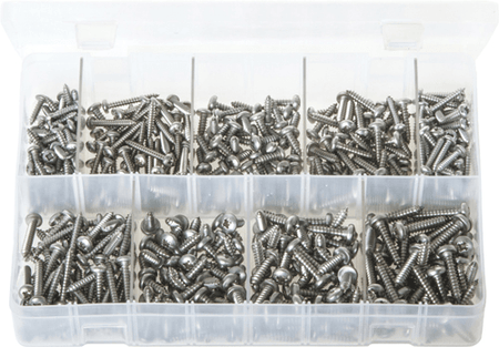 Assorted Self-Tappers A2 S/S Pan Pozi 450 Pc Assorted Self-Tappers A2 S/S Pan Pozi 450 Pc
