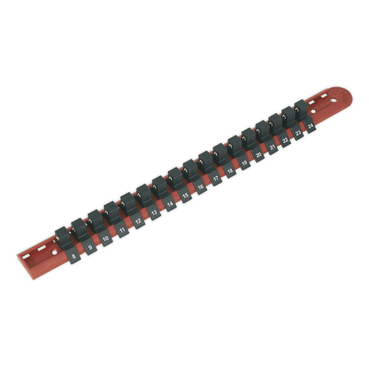 Sealey Socket Retaining Rail with 17 Clips 1/2" dr Sealey Socket Retaining Rail with 17 Clips for 1/2" Drive