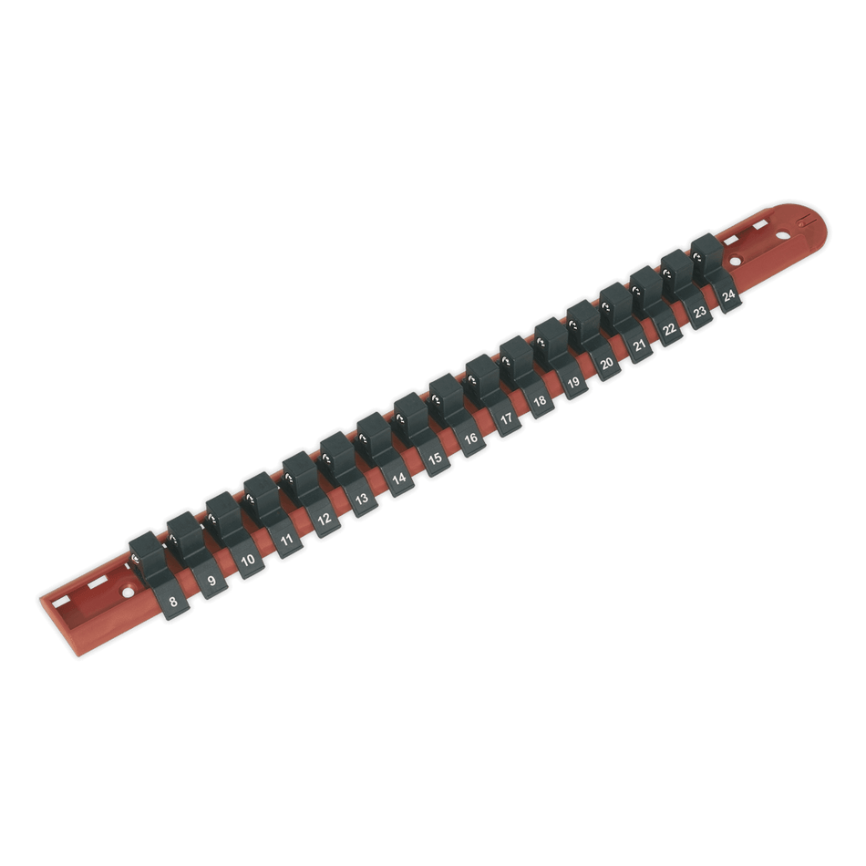 Sealey Socket Retaining Rail with 17 Clips 1/2" dr Sealey Socket Retaining Rail with 17 Clips for 1/2" Drive