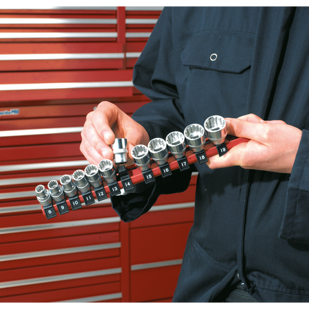 Sealey Socket Retaining Rail with 12 Clips 3/8" dr Sealey Socket Retaining Rail with 12 Clips 3/8" dr
