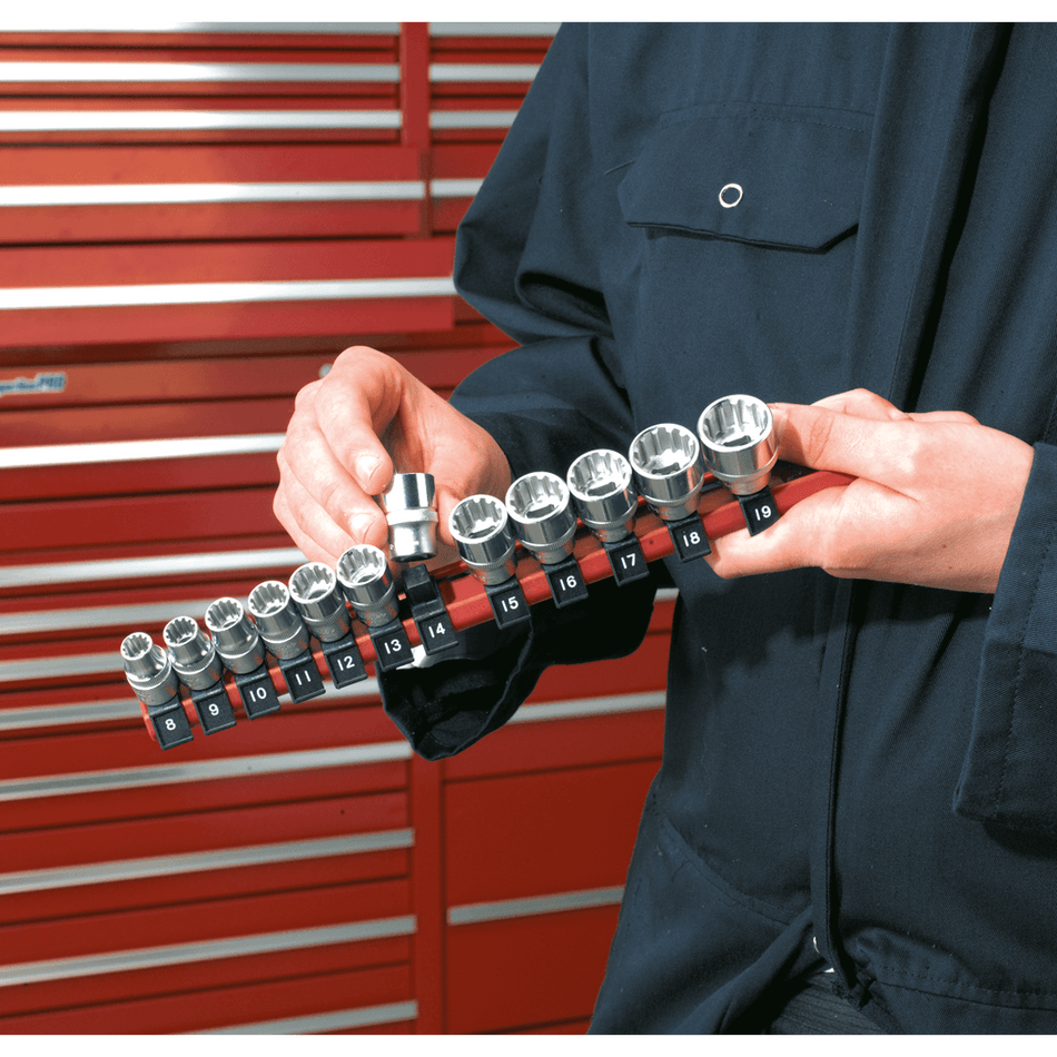 Sealey Socket Retaining Rail with 12 Clips 3/8" dr Sealey Socket Retaining Rail with 12 Clips 3/8" dr