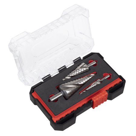 Sealey HSS 4341 Step Drill Set 3pc Spiral Flute Sealey HSS 4341 Step Drill Set 3pc Spiral Flute