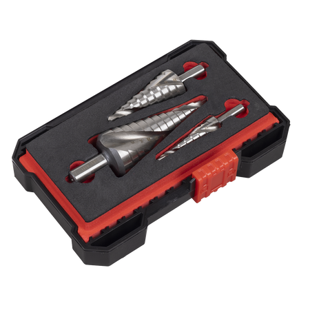 Sealey HSS 4341 Step Drill Set 3pc Spiral Flute Sealey HSS 4341 Step Drill Set 3pc Spiral Flute