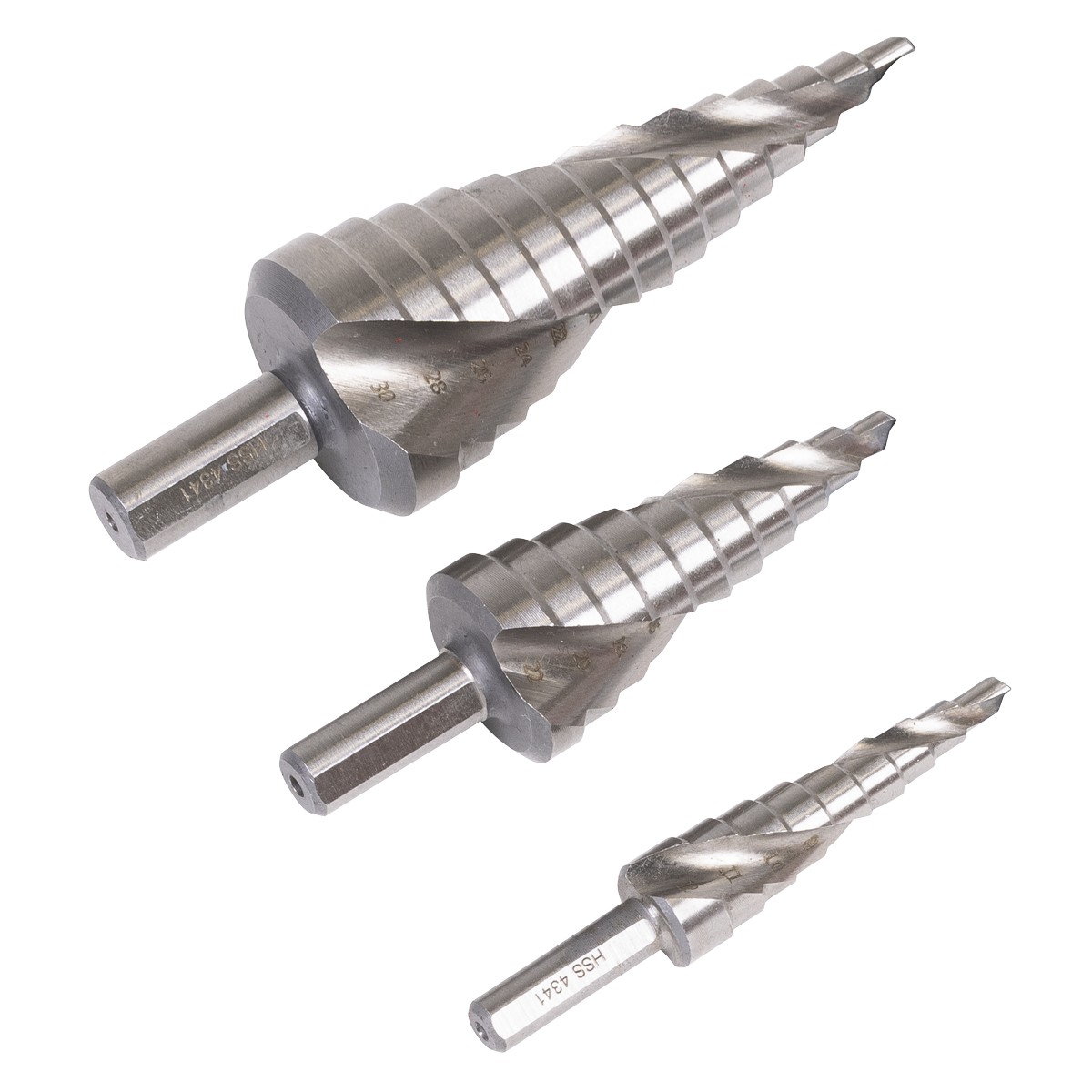 Sealey HSS 4341 Step Drill Set 3pc Spiral Flute Sealey HSS 4341 Step Drill Set 3pc Spiral Flute