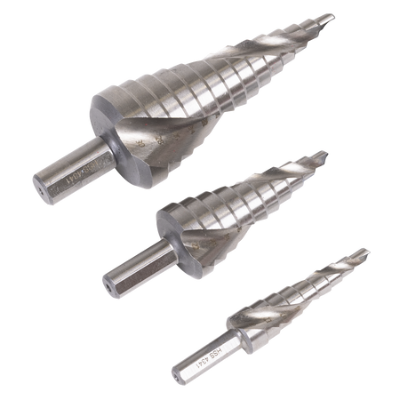 Sealey HSS 4341 Step Drill Set 3pc Spiral Flute Sealey HSS 4341 Step Drill Set 3pc Spiral Flute