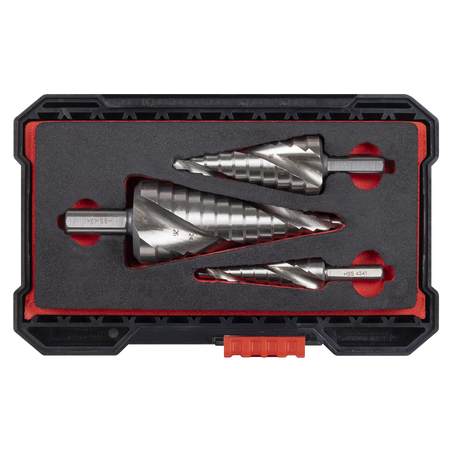 Sealey HSS 4341 Step Drill Set 3pc Spiral Flute Sealey HSS 4341 Step Drill Set 3pc Spiral Flute