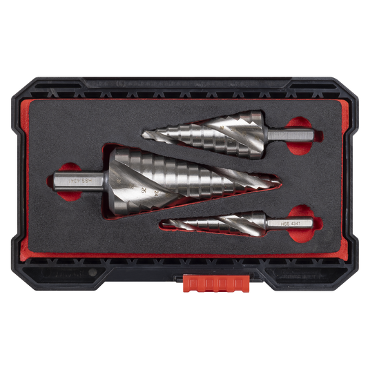 Sealey HSS 4341 Step Drill Set 3pc Spiral Flute Sealey HSS 4341 Step Drill Set 3pc Spiral Flute