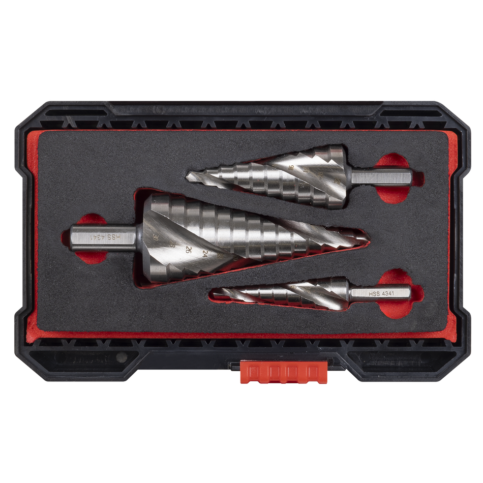 Sealey HSS 4341 Step Drill Set 3pc Spiral Flute Sealey HSS 4341 Step Drill Set 3pc Spiral Flute