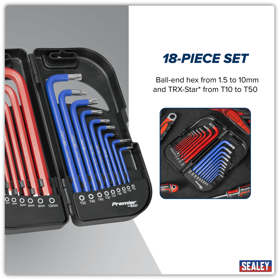 Sealey Long Anti-slip TRX-Star Hex Key Set 18pc anti-slip TRX-Star hex key set - 18pc Professional Tools