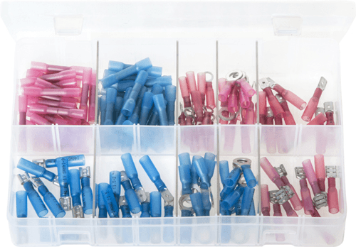 Assorted Heat Shrink Terminals Red & Blue - 130 Pieces Assorted Heat Shrink Terminals Red & Blue - 130 Pieces