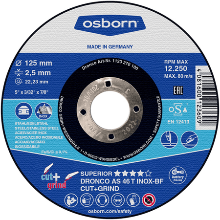 DRONCO Cut & Grind Discs 115 x 2.5mm DRONCO Cut & Grind Discs 115 x 2.5mm - Versatile Grinding