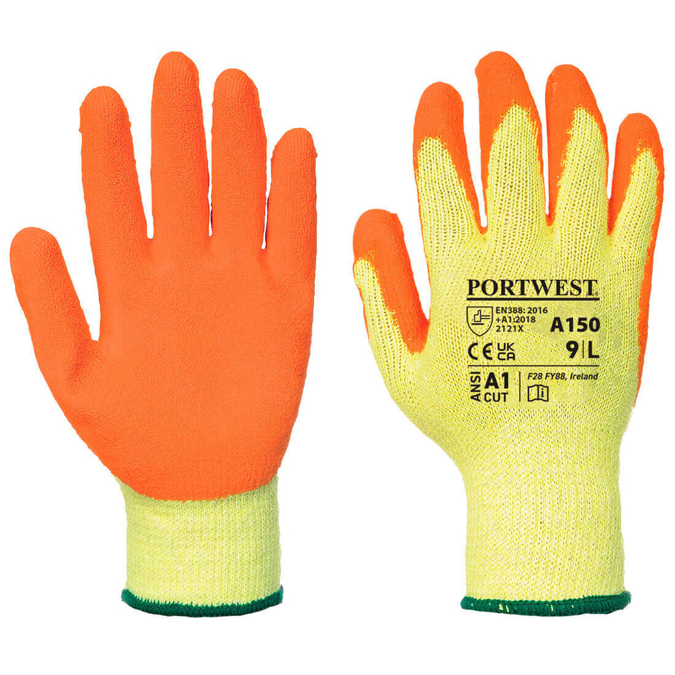 PORTWEST Latex Palm Coated Grip Gloves Orange/Yellow PORTWEST Latex Palm Coated Grip Gloves Orange/Yellow - Durable & Comfortable