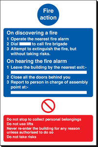 Fire Action 240 x 360mm Sign