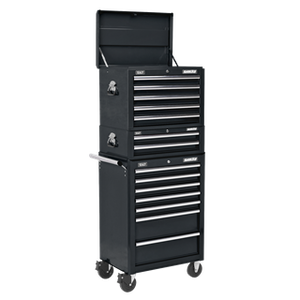 Topchest, Mid-Box Tool Chest & Rollcab Combination 14 Drawer with Ball-Bearing Slides - Black