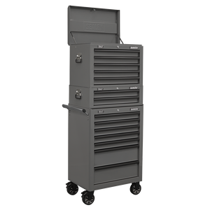 Topchest, Mid-Box Tool Chest & Rollcab Combination 14 Drawer with Ball-Bearing Slides - Grey