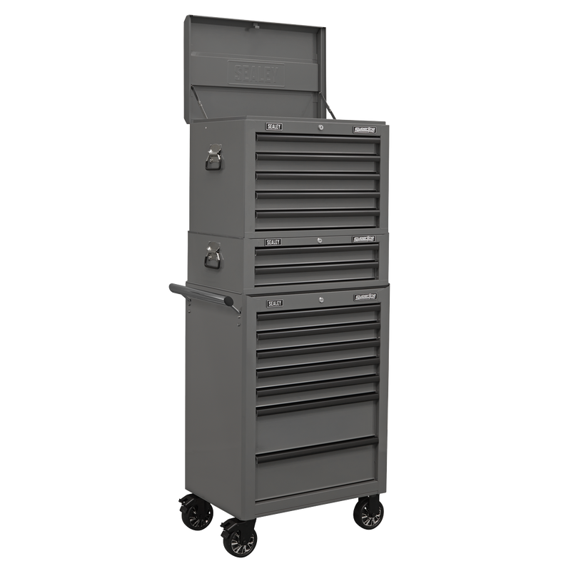 Topchest, Mid-Box Tool Chest & Rollcab Combination 14 Drawer with Ball-Bearing Slides - Grey