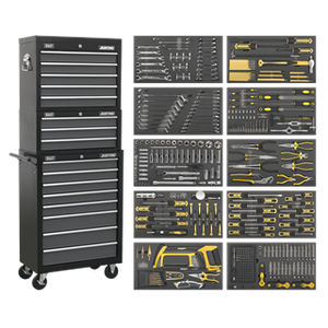 Tool Chest Combination 16 Drawer with Ball-Bearing Slides - Black/Grey & 468pc Tool Kit