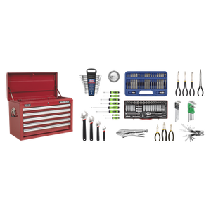 Topchest 5 Drawer with Ball-Bearing Slides - Red & 140pc Tool Kit